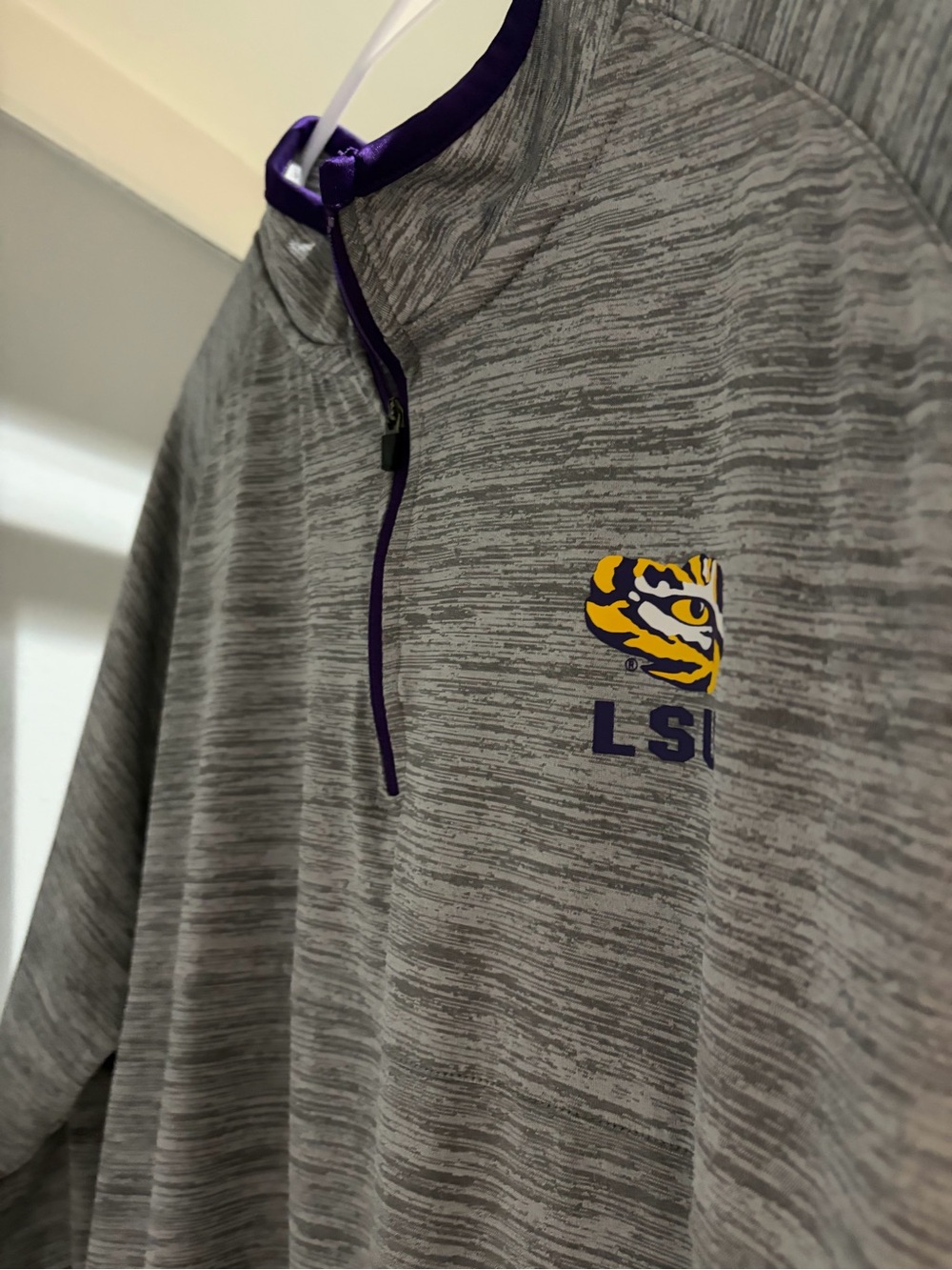 LSU Colosseum Gray Heather Tee with Purple Trim